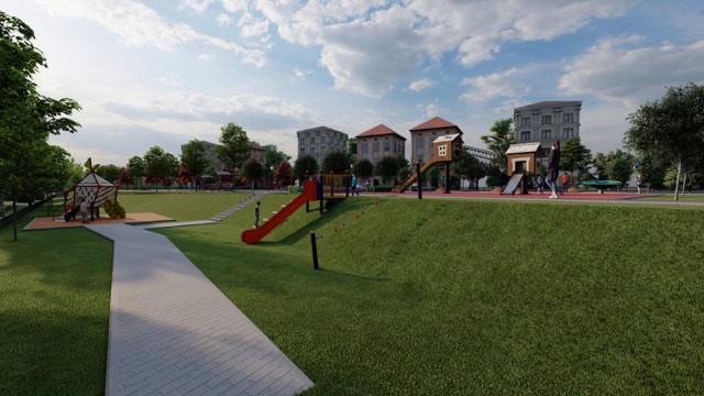 Çocuk parkı ve oyun alanlarıyla dolu güvenli bir park, ailelerin tercih ettiği sosyal ve doğal ortam.